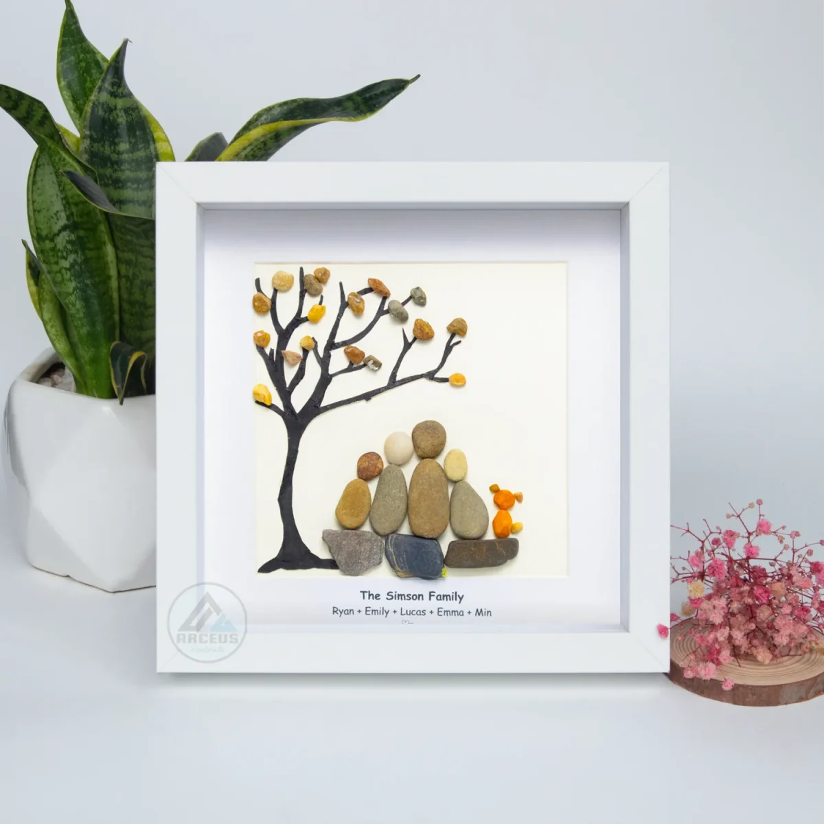 Personalized Family With Pets Pebble Art, Pebble Art Gift, Family With Dog Pebble Art, Family With Cat Pebble Art, Gift for Family - Image 7