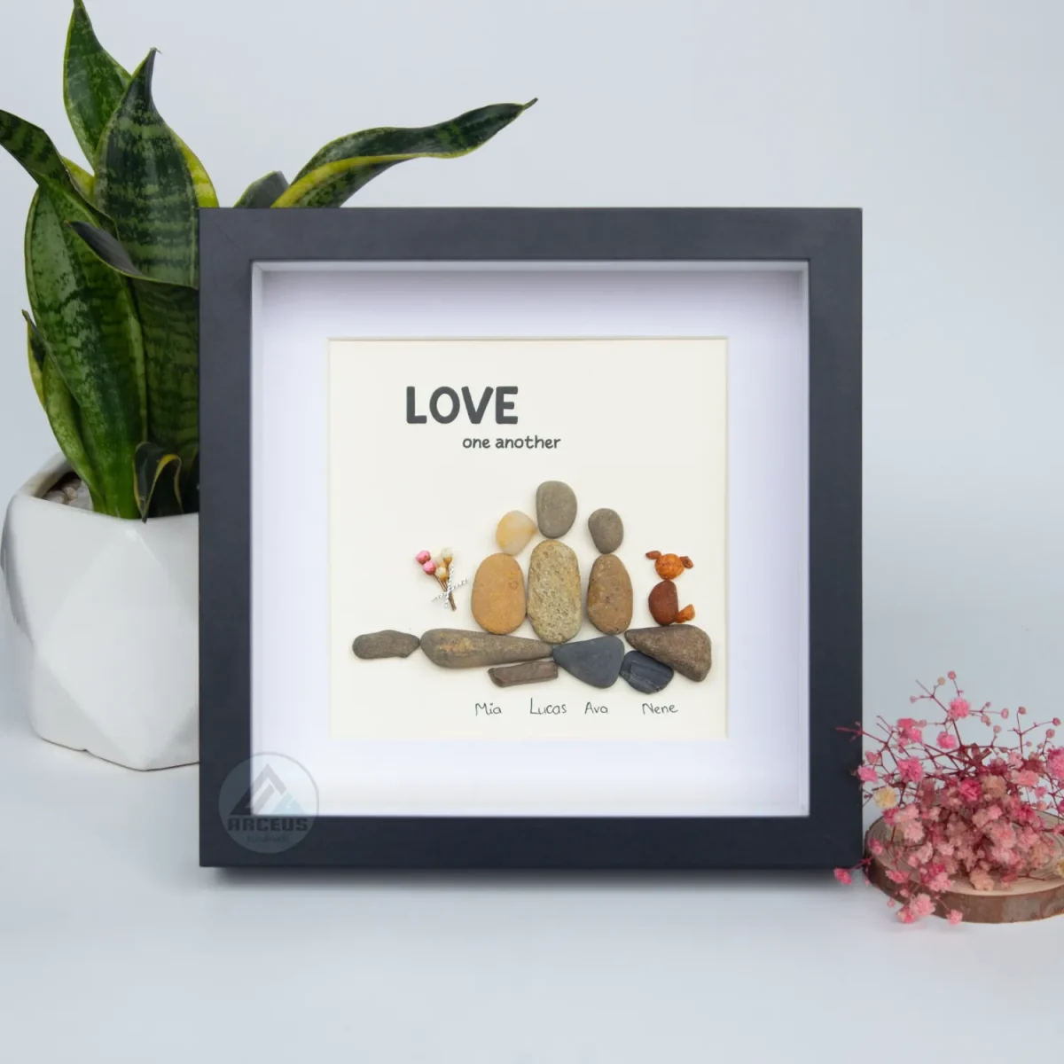 Personalized Family With Pets Pebble Art, Pebble Art Gift, Family With Dog Pebble Art, Family With Cat Pebble Art, Gift for Family - Image 7