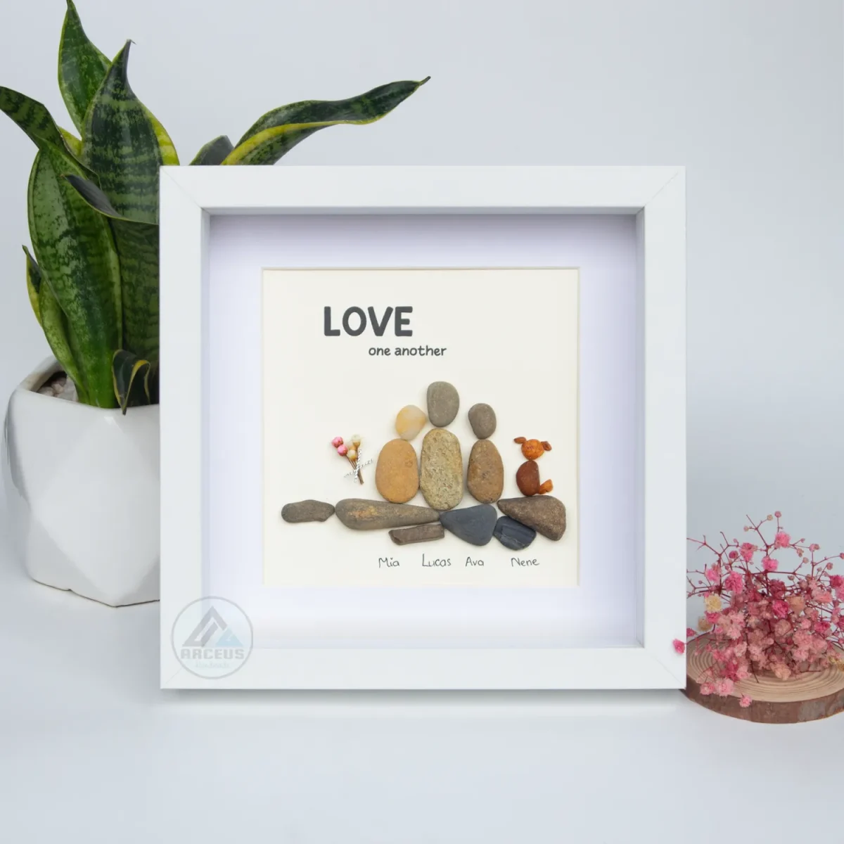 Personalized Family With Pets Pebble Art, Pebble Art Gift, Family With Dog Pebble Art, Family With Cat Pebble Art, Gift for Family - Image 6