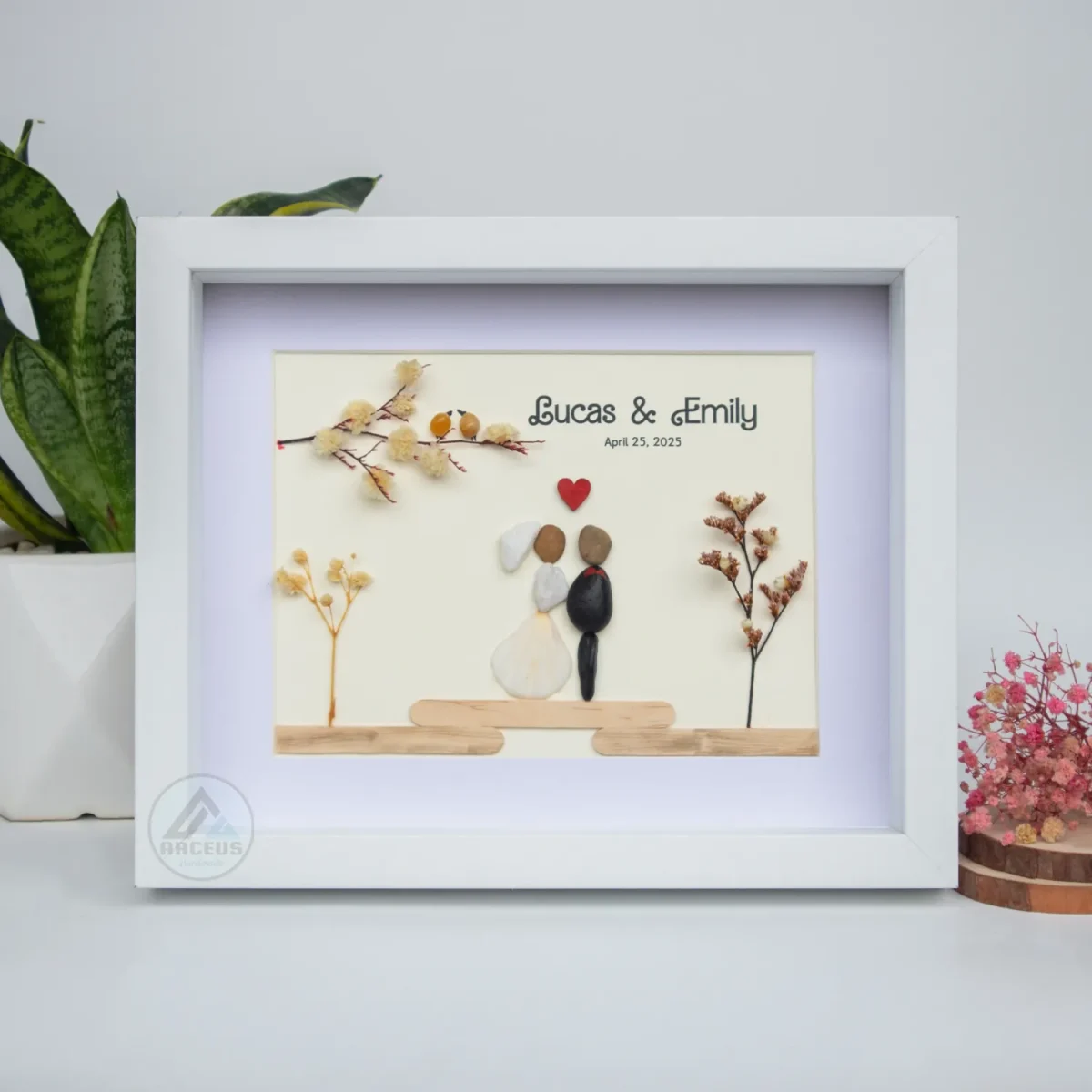 Personalized Wedding Anniversary Pebble Art, Couple Pebble Art, Anniversary Present for Him or Her, Pebble Art Gift, Pebble Painting - Image 6