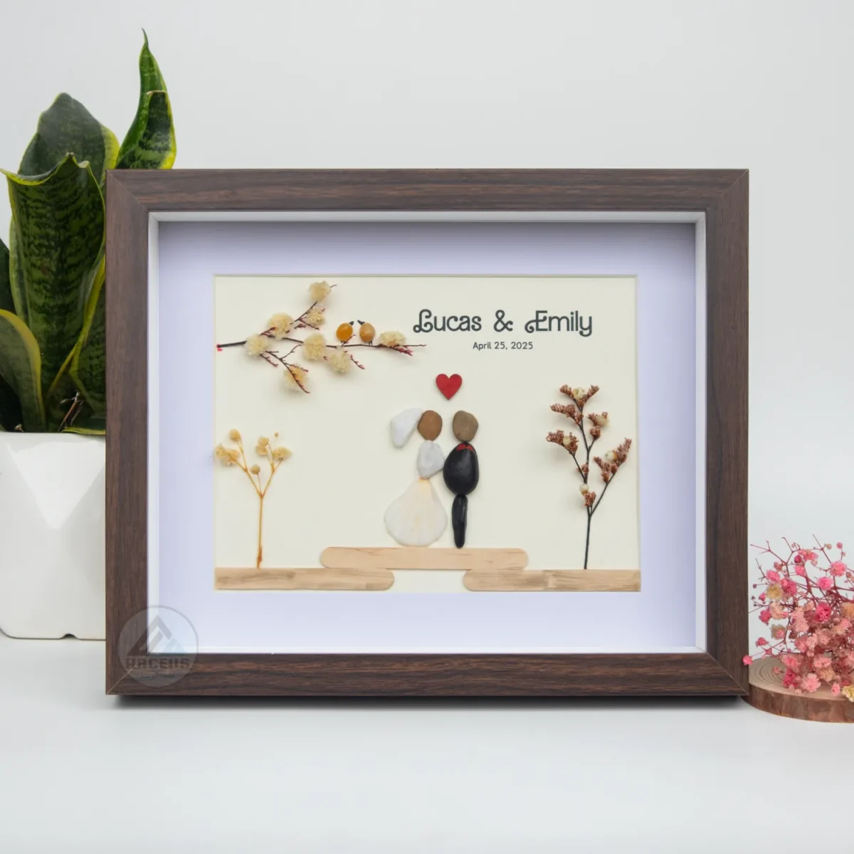 Personalized Wedding Anniversary Pebble Art, Couple Pebble Art, Anniversary Present for Him or Her, Pebble Art Gift, Pebble Painting - Image 7