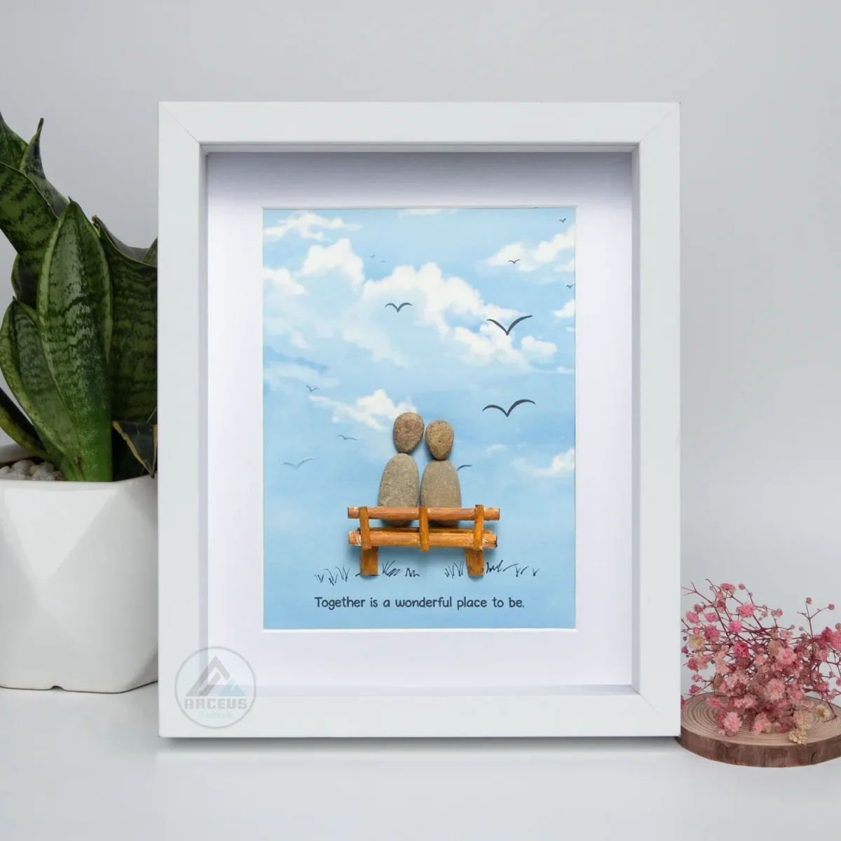 Personalized Wedding Anniversary Pebble Art, Couple Pebble Art, Anniversary Present for Him or Her, Pebble Art Gift, Pebble Painting - Image 2