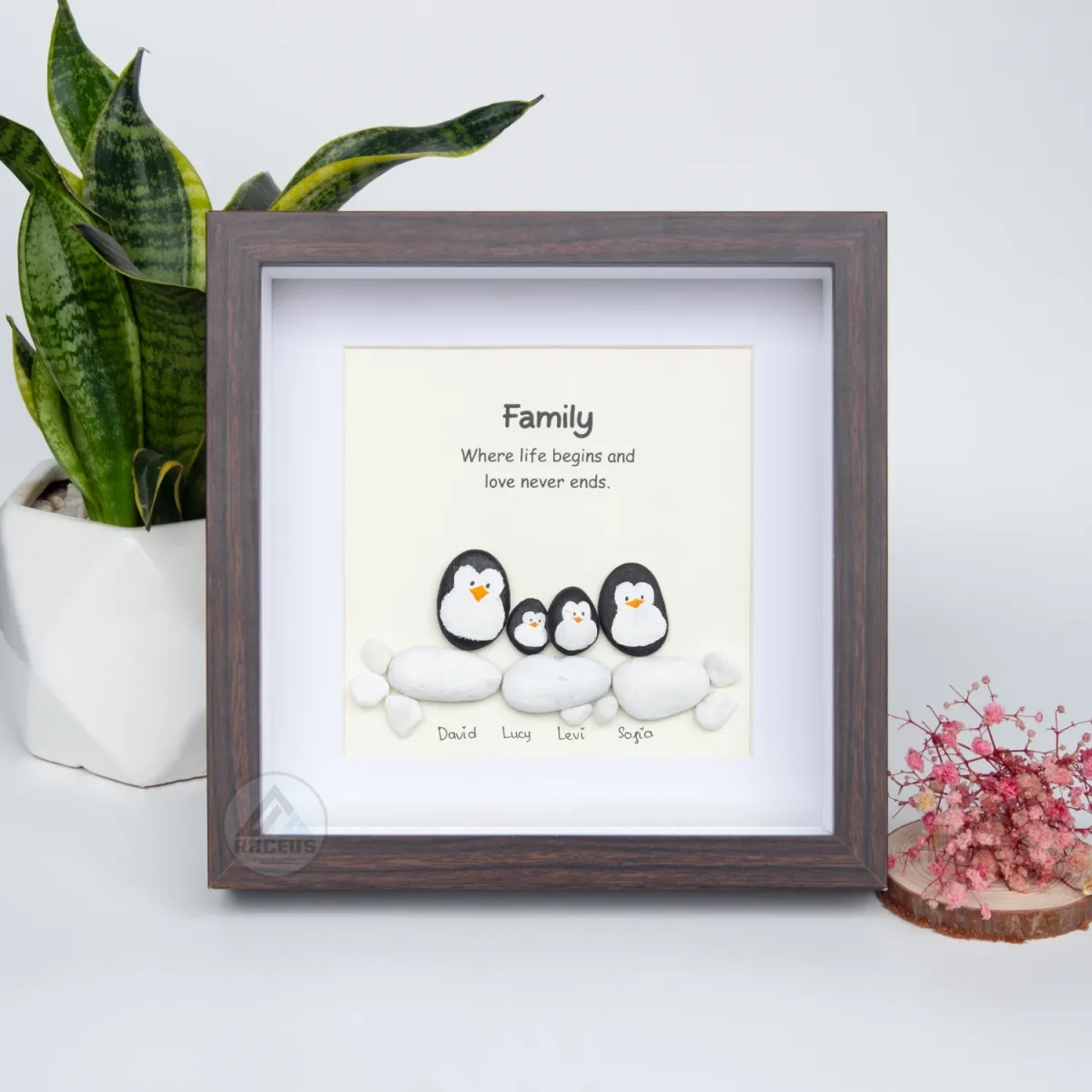 Personalized Penguin Family Pebble Art, Customized Pebble Art, Best Home Gifts, Pebble Art Gift, Pebble Art Family Love, Pebble Art - Image 6