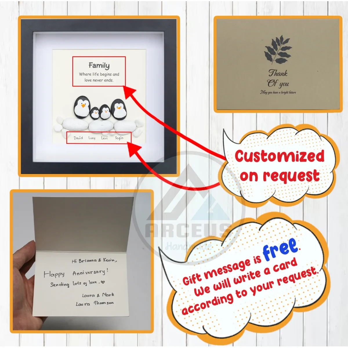 Personalized Penguin Family Pebble Art, Customized Pebble Art, Best Home Gifts, Pebble Art Gift, Pebble Art Family Love, Pebble Art - Image 3