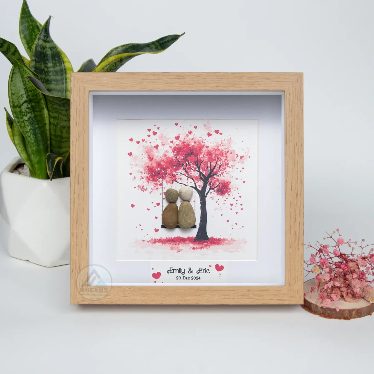 Personalized Wedding Anniversary Pebble Art, Couple Pebble Art, Anniversary Present for Him or Her, Pebble Art Gift, Pebble Painting - Image 2