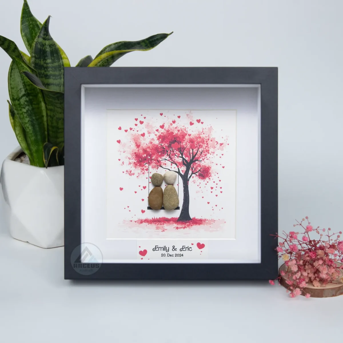 XNJPG AMZ00378-03 Personalized Wedding Anniversary Pebble Art, Couple Pebble Art, Anniversary Present for Him or Her, Pebble Art Gift, Pebble Painting - Image 1