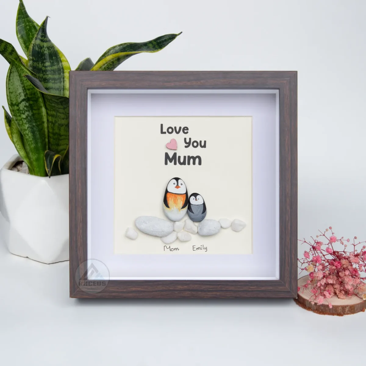 XNJPG AMZ00379-02 Personalized Penguin Mother's Day Gift, Mom Pebble Art, Gift For Mother Day, Mom Pebble Art, Pebble Art Gift For Mom From Daughter - Image 1