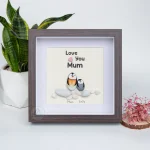 Personalized Penguin Mother's Day Gift, Mom Pebble Art, Gift For Mother Day, Mom Pebble Art, Pebble Art Gift For Mom From Daughter