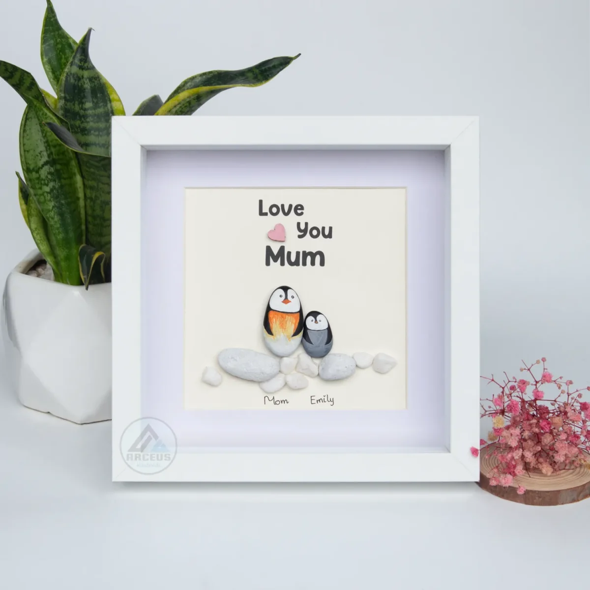 Personalized Penguin Mother's Day Gift, Mom Pebble Art, Gift For Mother Day, Mom Pebble Art, Pebble Art Gift For Mom From Daughter - Image 7