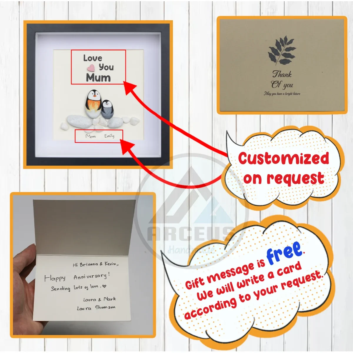 Personalized Penguin Mother's Day Gift, Mom Pebble Art, Gift For Mother Day, Mom Pebble Art, Pebble Art Gift For Mom From Daughter - Image 3