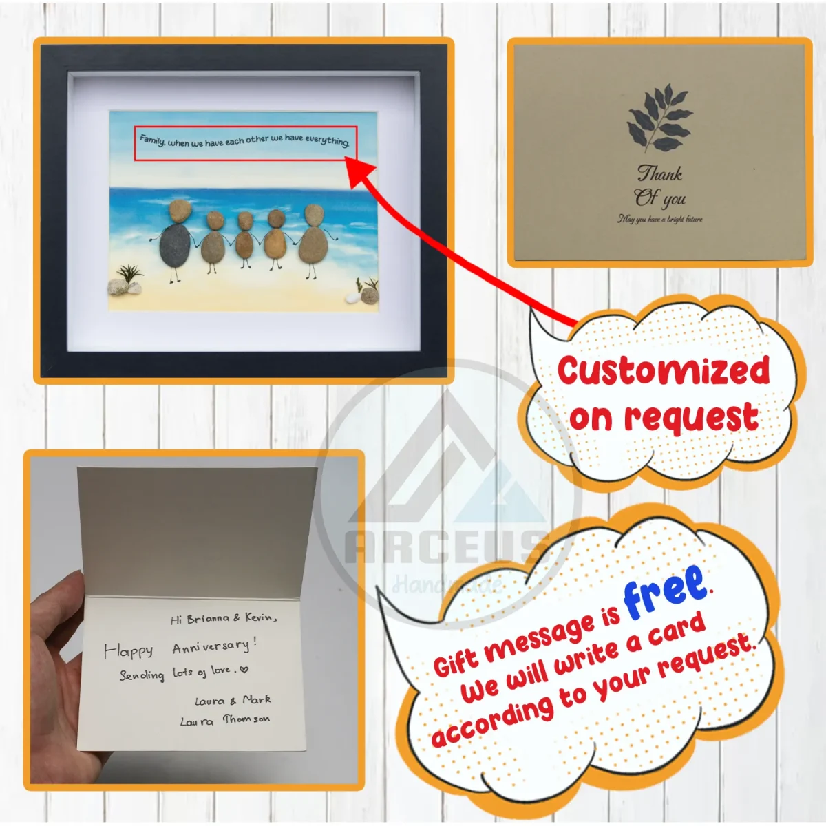 Personalised Family Seaside Beach Pebble Art, The Sea Family Pebble Painting, Gift For Mum Birthday, Mothers Day, Pebble Art Gift - Image 3