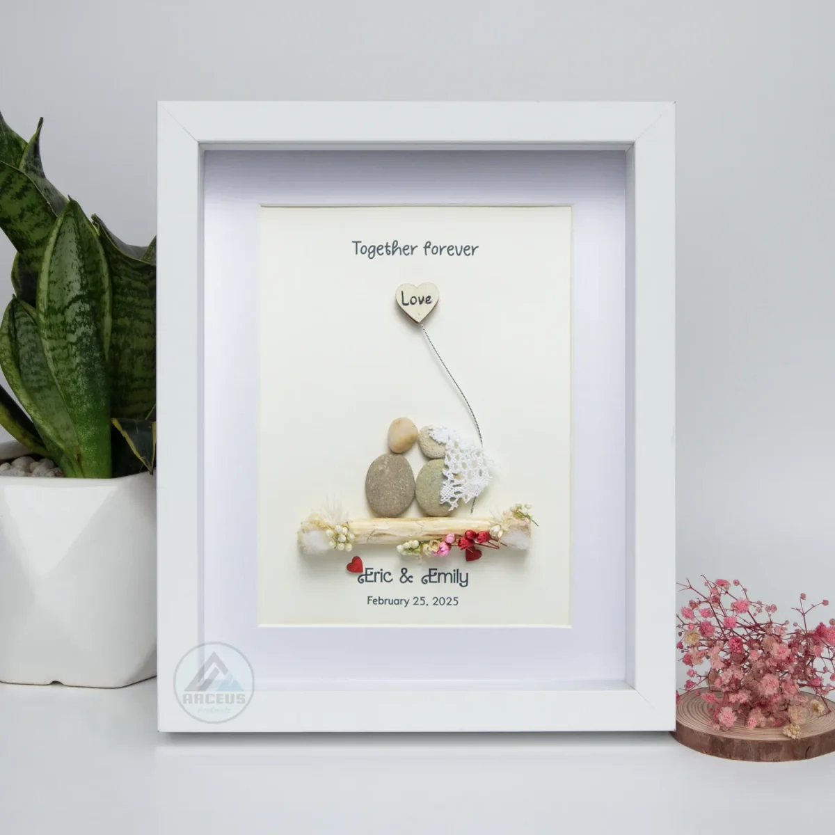 Personalized Couple Pebble Art, Wedding Gift for Couple, Anniversary Gift For Girlfriend / Wife / Husband, Pebble Painting, Pebble Art Gift - Image 5