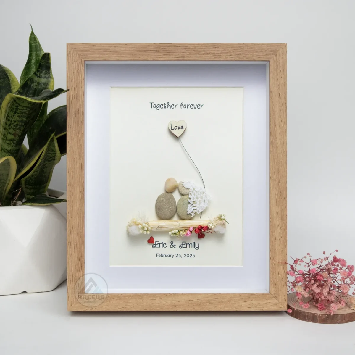 XNJPG AMZ00387-05 Personalized Couple Pebble Art, Wedding Gift for Couple, Anniversary Gift For Girlfriend / Wife / Husband, Pebble Painting, Pebble Art Gift - Image 1