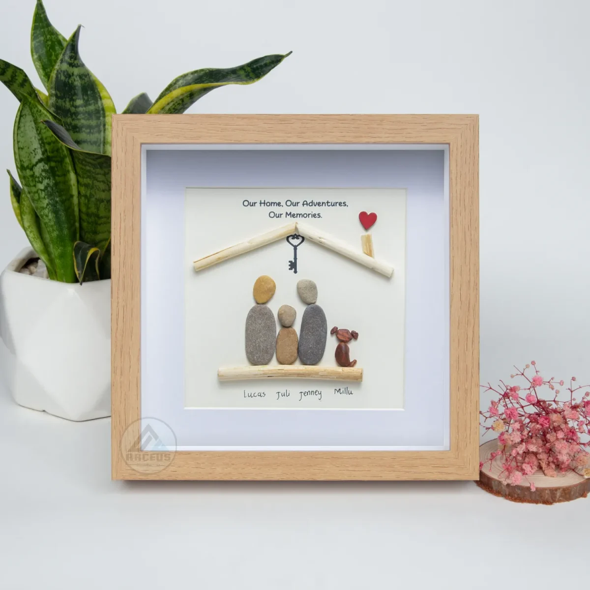 Personalized Family With Pets Pebble Art, Pebble Art Gift, Family With Dog Pebble Art, Family With Cat Pebble Art, Gift for Family - Image 1