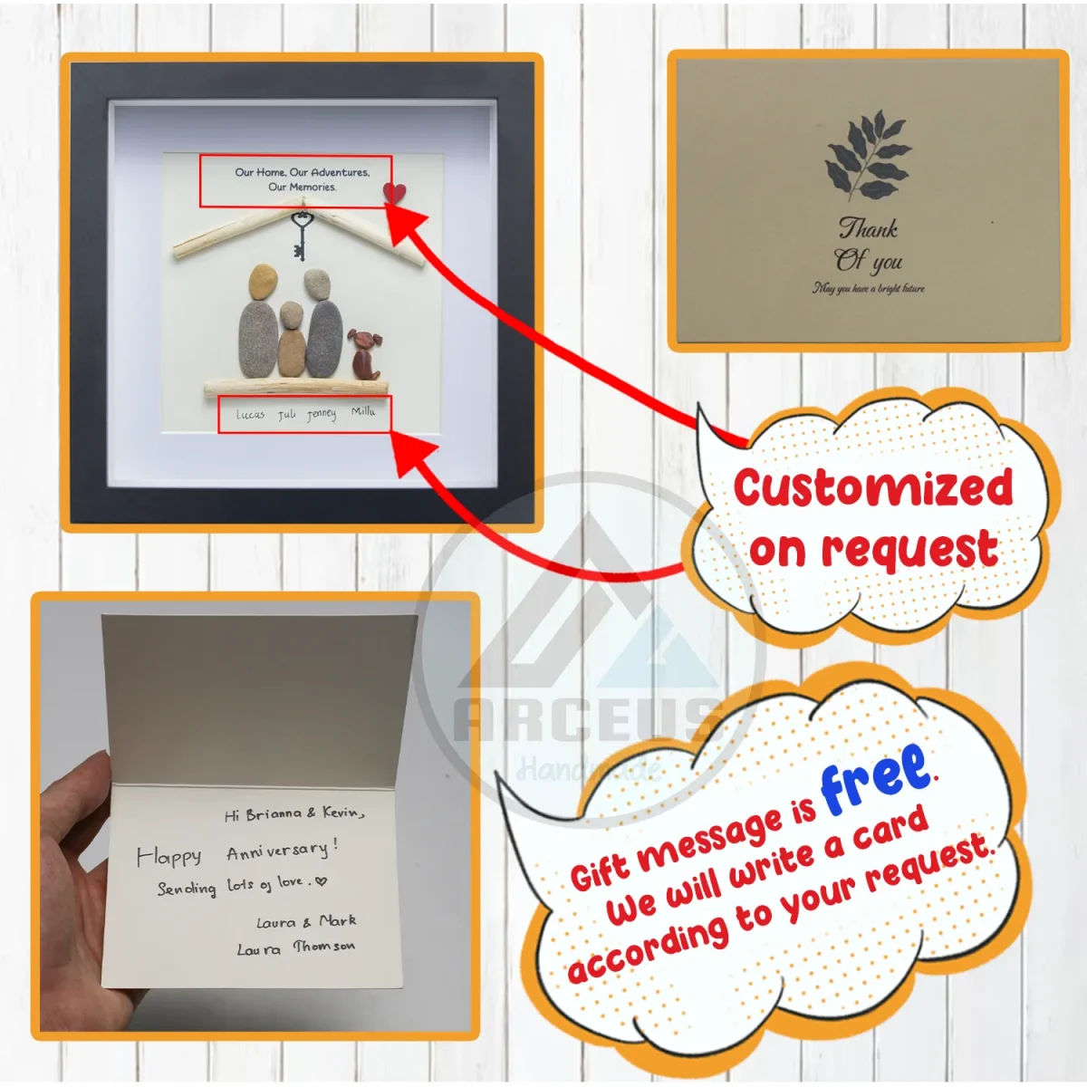 Personalized Family With Pets Pebble Art, Pebble Art Gift, Family With Dog Pebble Art, Family With Cat Pebble Art, Gift for Family - Image 3