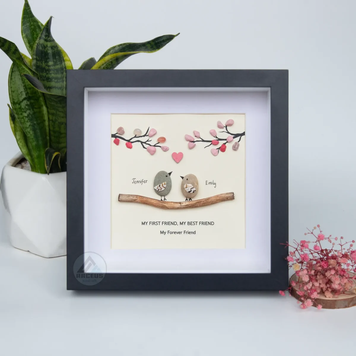 Personalized Friendship Pebble Art, Pebble Art for Friends, Gift for Besties, Gift for Friend, Bird Friendship Pebble Frame, Pebble Art Gift - Image 6
