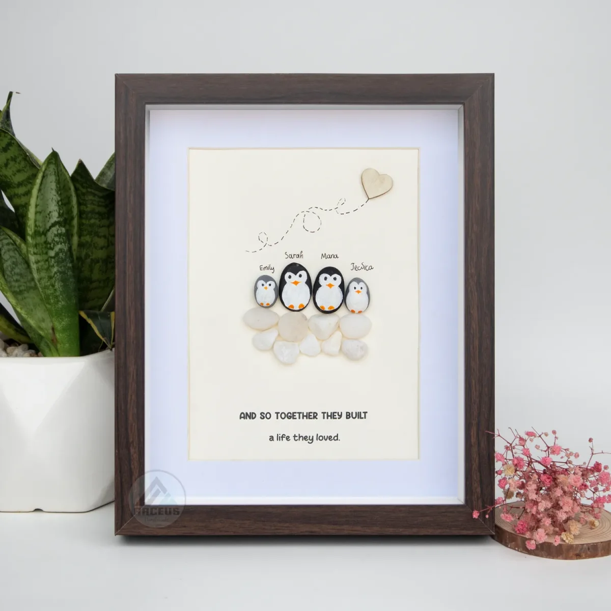 Personalized Penguin Family Pebble Art, Customized Pebble Art, Best Home Gifts, Pebble Art Gift, Pebble Art Family Love, Pebble Art - Image 6