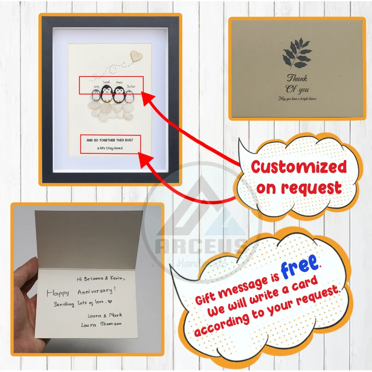 Personalized Penguin Family Pebble Art, Customized Pebble Art, Best Home Gifts, Pebble Art Gift, Pebble Art Family Love, Pebble Art - Image 3