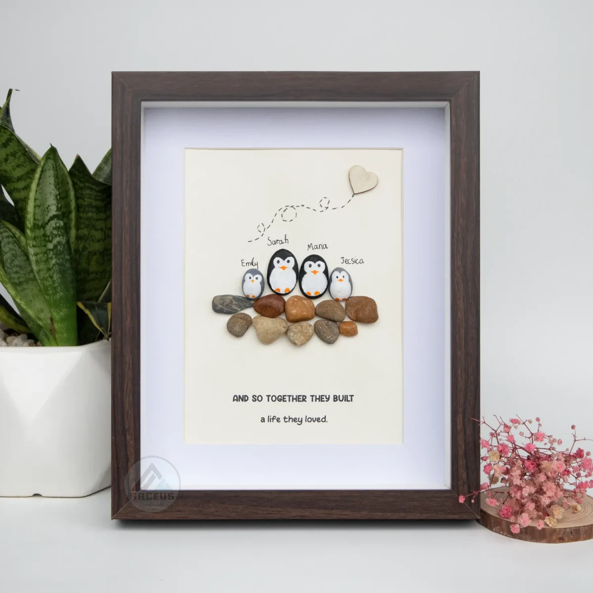 Personalized Penguin Family Pebble Art, Customized Pebble Art, Best Home Gifts, Pebble Art Gift, Pebble Art Family Love, Pebble Art - Image 7