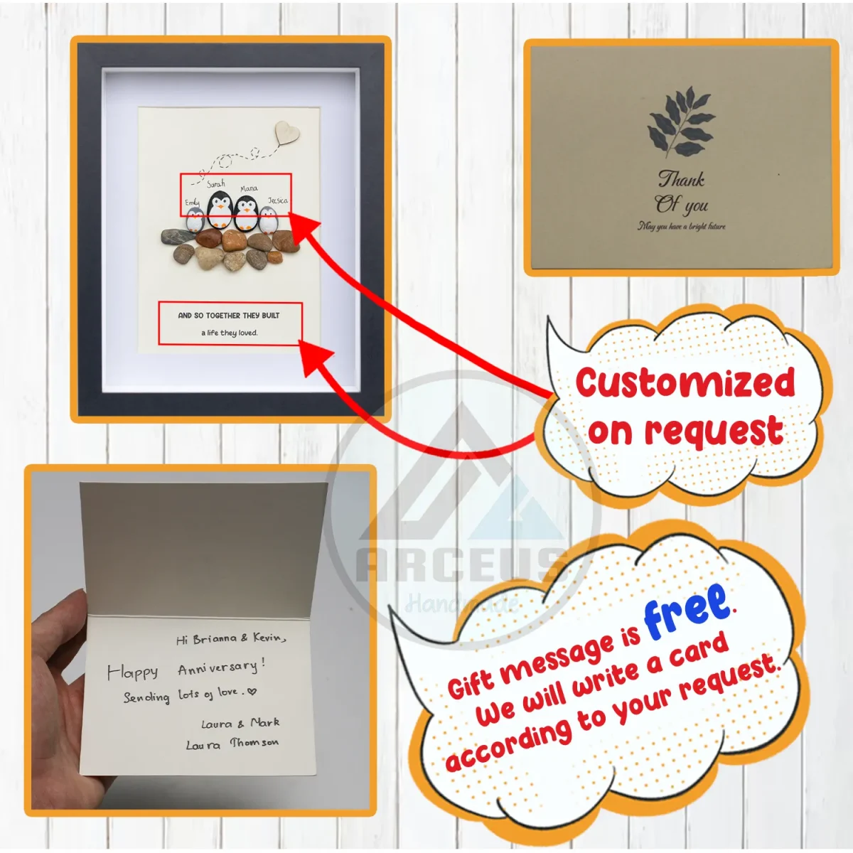 Personalized Penguin Family Pebble Art, Customized Pebble Art, Best Home Gifts, Pebble Art Gift, Pebble Art Family Love, Pebble Art - Image 3