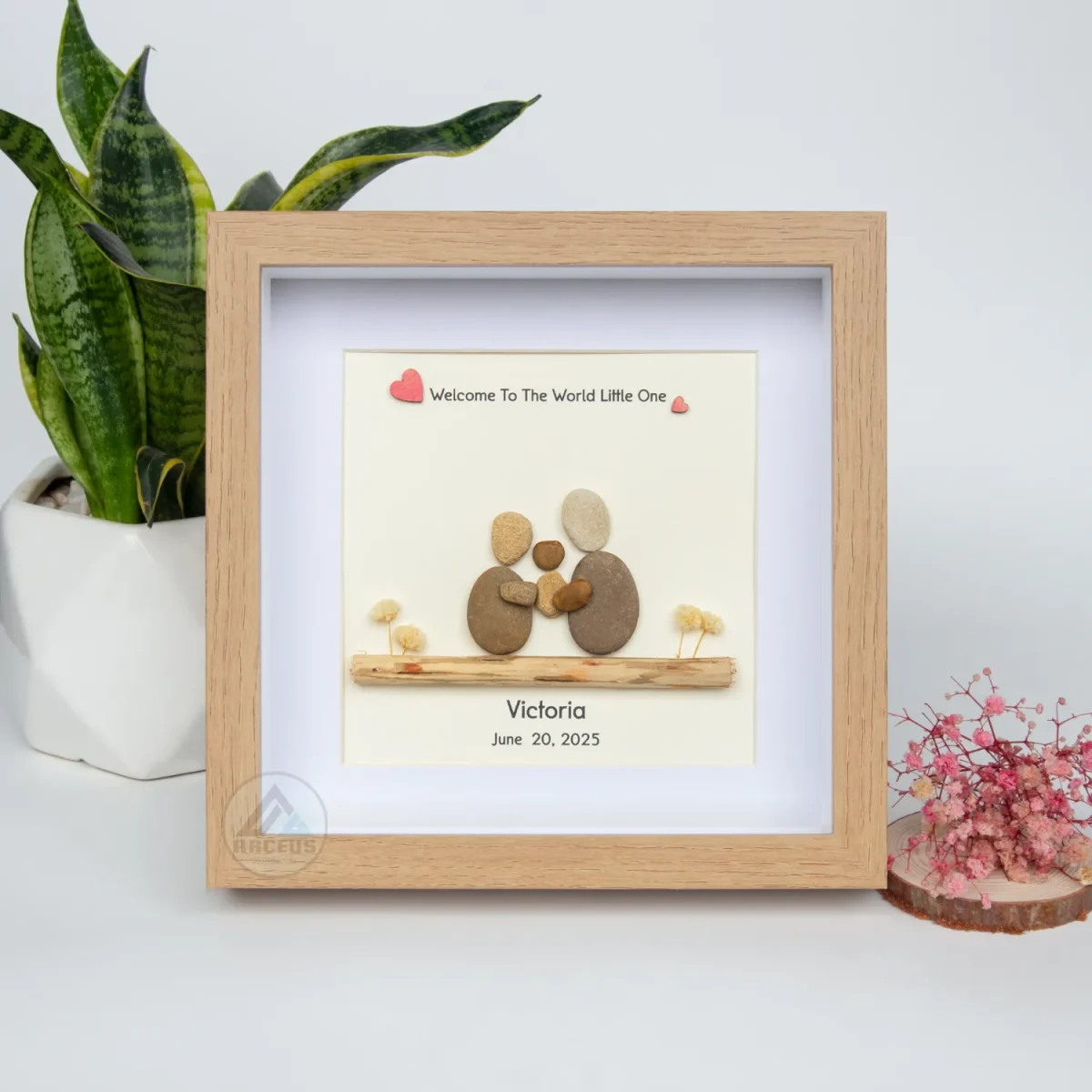 Personalized New Baby Gift, New Baby Pebble Art Gift, New Mum Pebble Picture, Newborn Gift, Christening Gift, Baby Shower Gift, Baby Pebble - Image 1