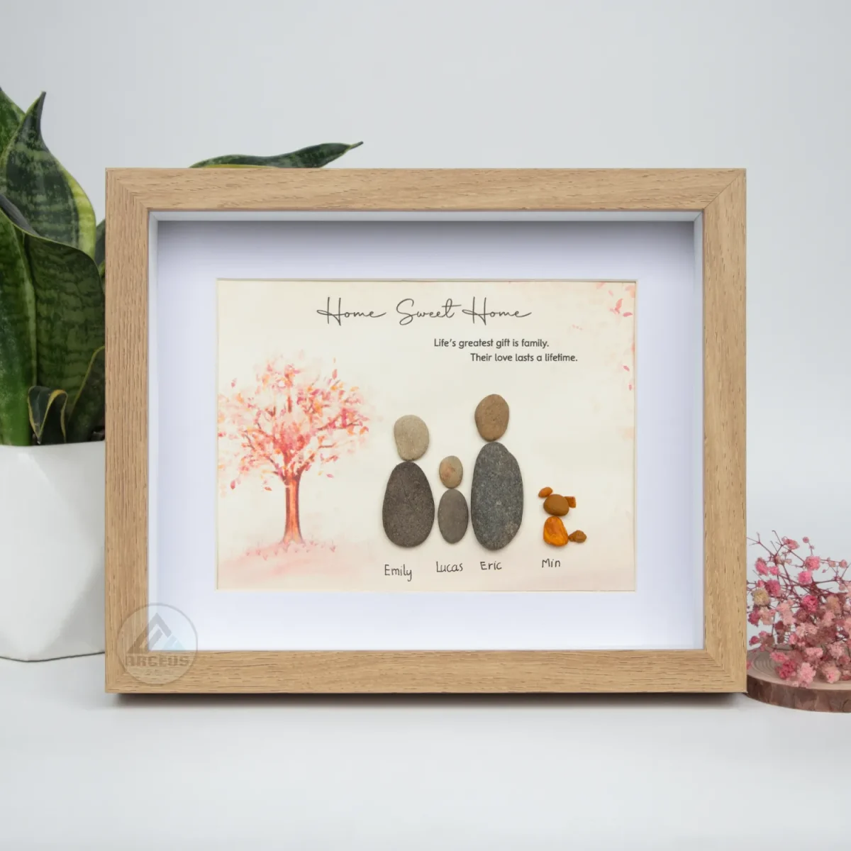 XNJPG AMZ00402-05 Personalized Family Pebble Art, Housewarming Gift Pebble Painting, Custom Pebble Art Family, Gift For Family, New Home Pebble Art Gift - Image 1