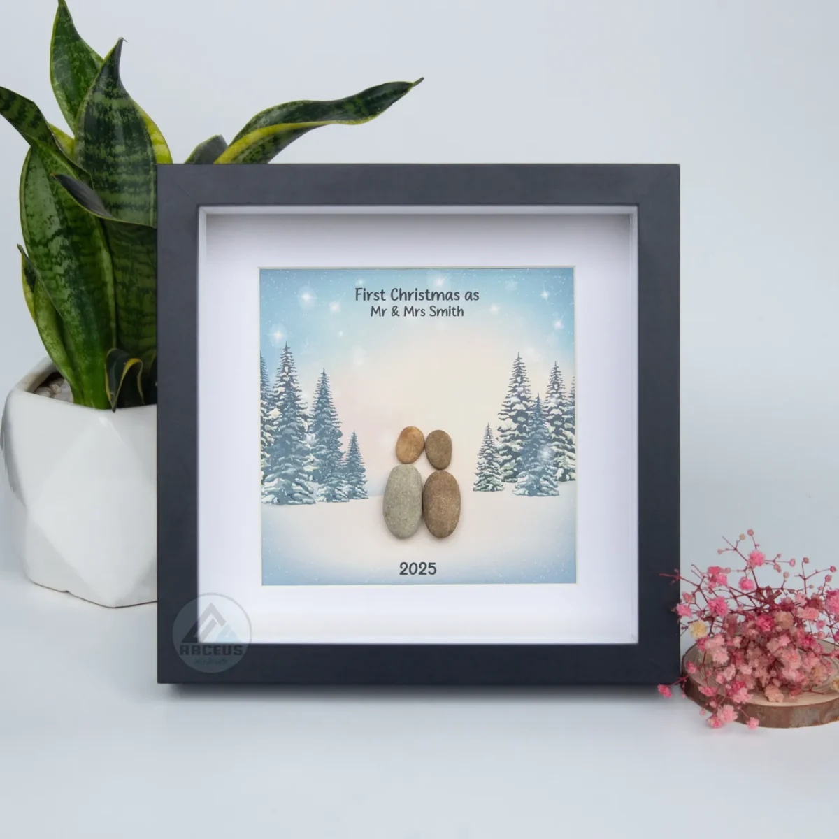 Personalized Christmas Couple Pebble Art, Best Friend Pebble Frame,Pebble Art Gift Bestie, Birthday, Wedding,  First Couple Anniversary Gift - Image 6