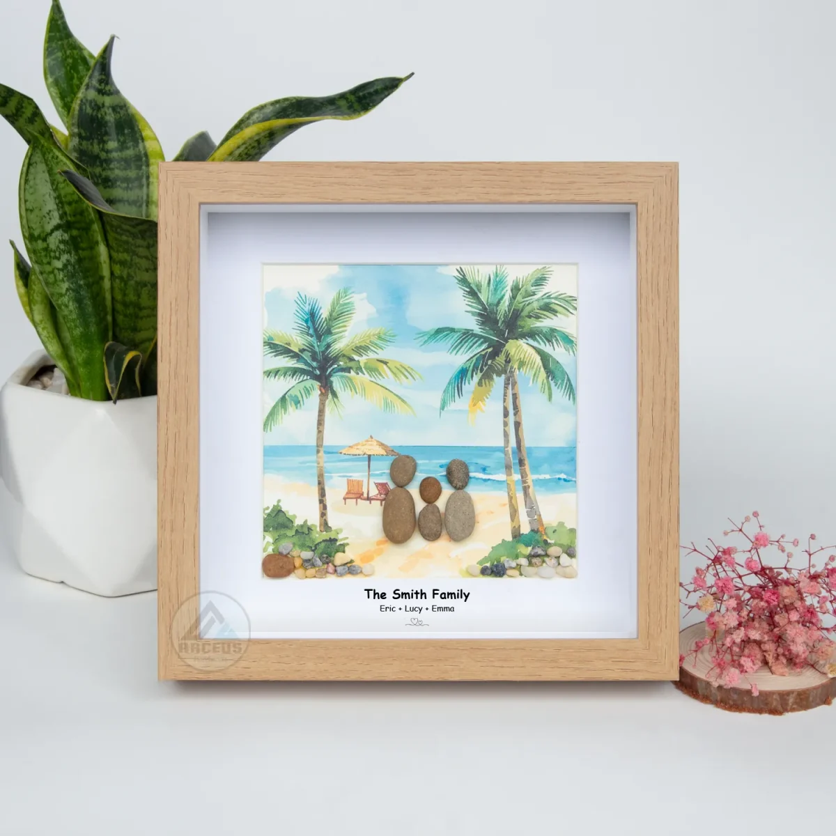 Personalized Family Seaside Beach Pebble Art, The Sea Family Pebble Painting, Gift For Mum Birthday, Mothers Day, Pebble Art Gift - Image 1