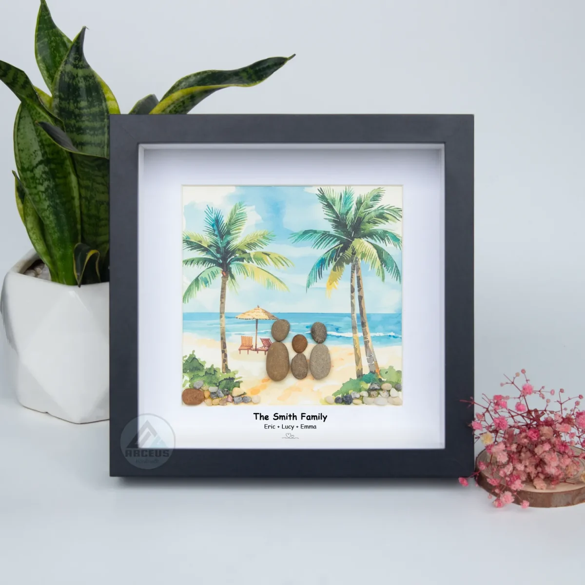 Personalized Family Seaside Beach Pebble Art, The Sea Family Pebble Painting, Gift For Mum Birthday, Mothers Day, Pebble Art Gift - Image 5