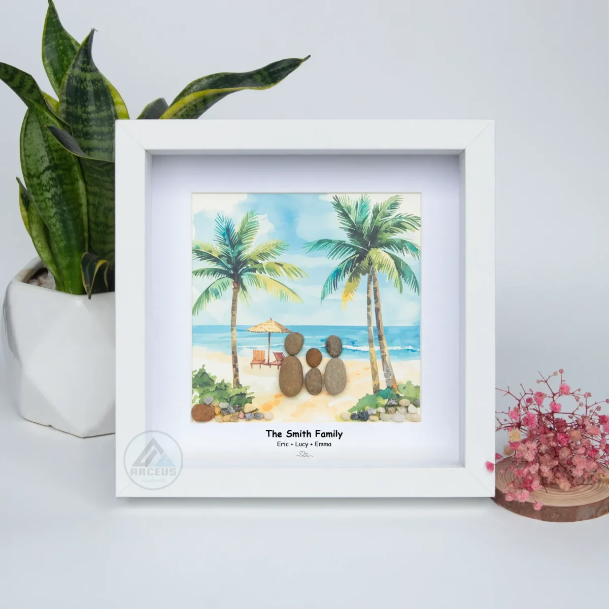 Personalized Family Seaside Beach Pebble Art, The Sea Family Pebble Painting, Gift For Mum Birthday, Mothers Day, Pebble Art Gift - Image 6