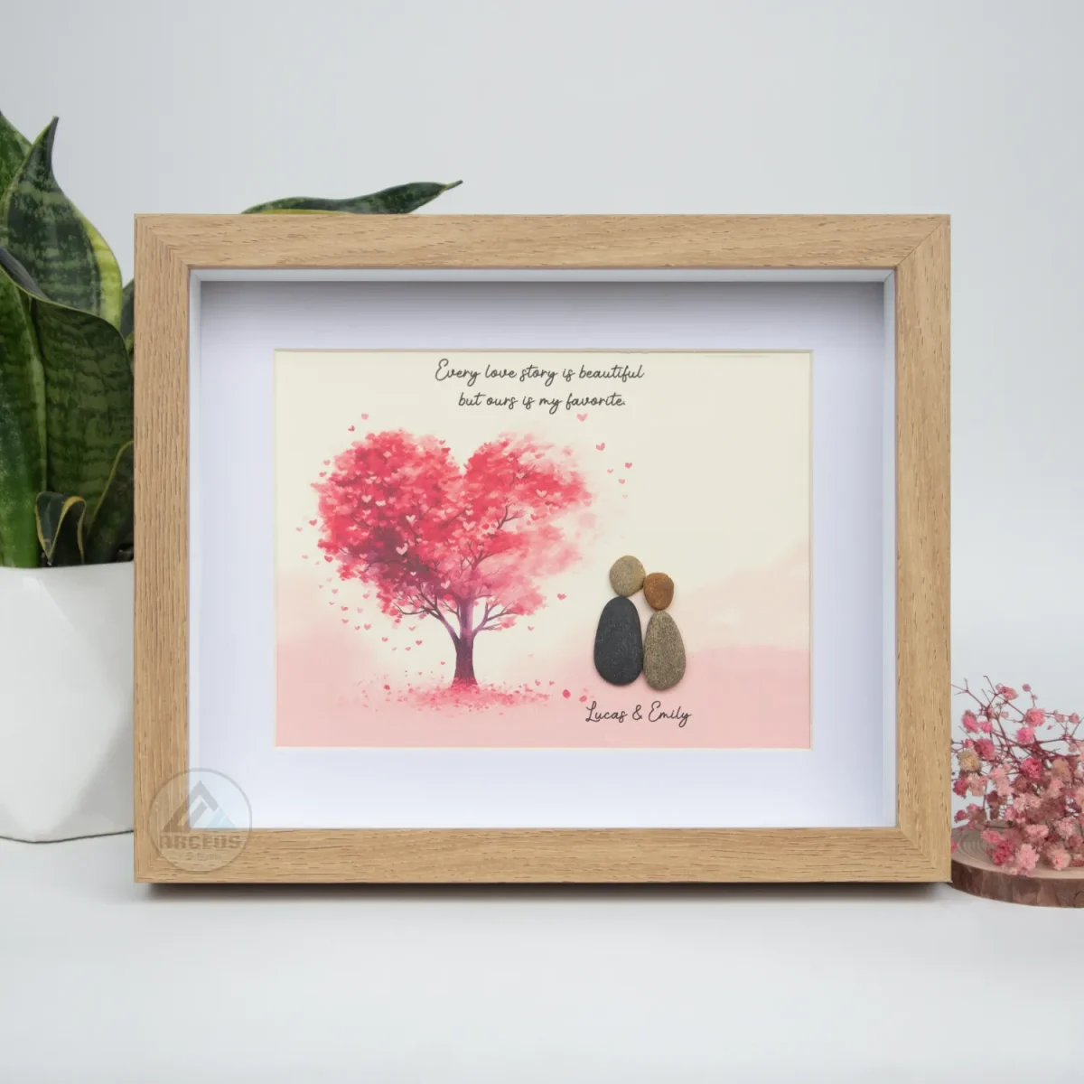 Personalized Couple Pebble Art, Wedding Gift for Couple, Anniversary Gift For Girlfriend / Wife / Husband, Pebble Painting, Pebble Art Gift - Image 1