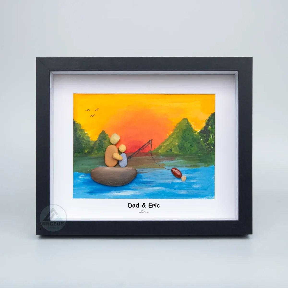XNJPG AMZ00416-02 Personalized Fishing Pebble Art, Dad Fishing Framed Pebble Picture, Dad Birthday Gift, Father's Day Gifts, Gifts For Him - Image 1