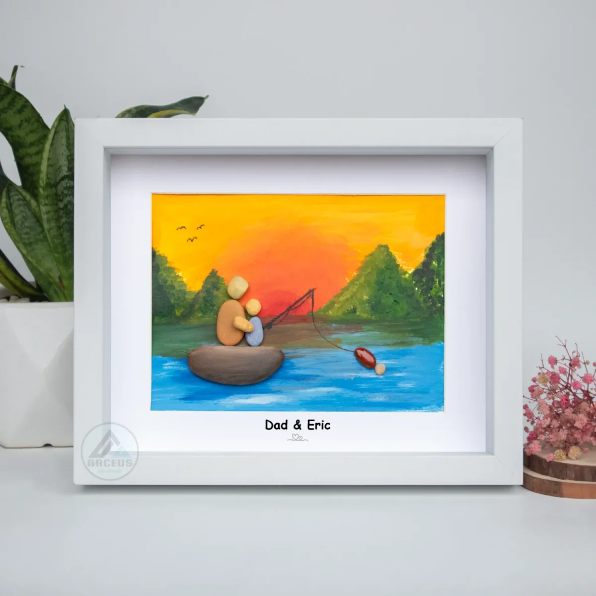 Personalized Fishing Pebble Art, Dad Fishing Framed Pebble Picture, Dad Birthday Gift, Father's Day Gifts, Gifts For Him - Image 7