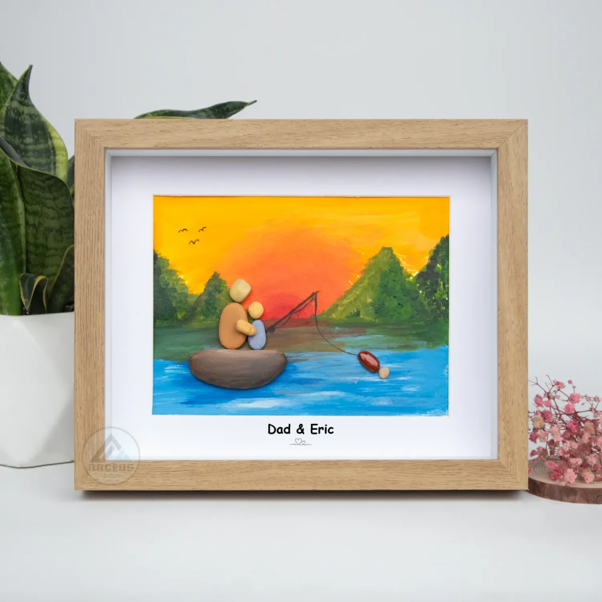 Personalized Fishing Pebble Art, Dad Fishing Framed Pebble Picture, Dad Birthday Gift, Father's Day Gifts, Gifts For Him - Image 6