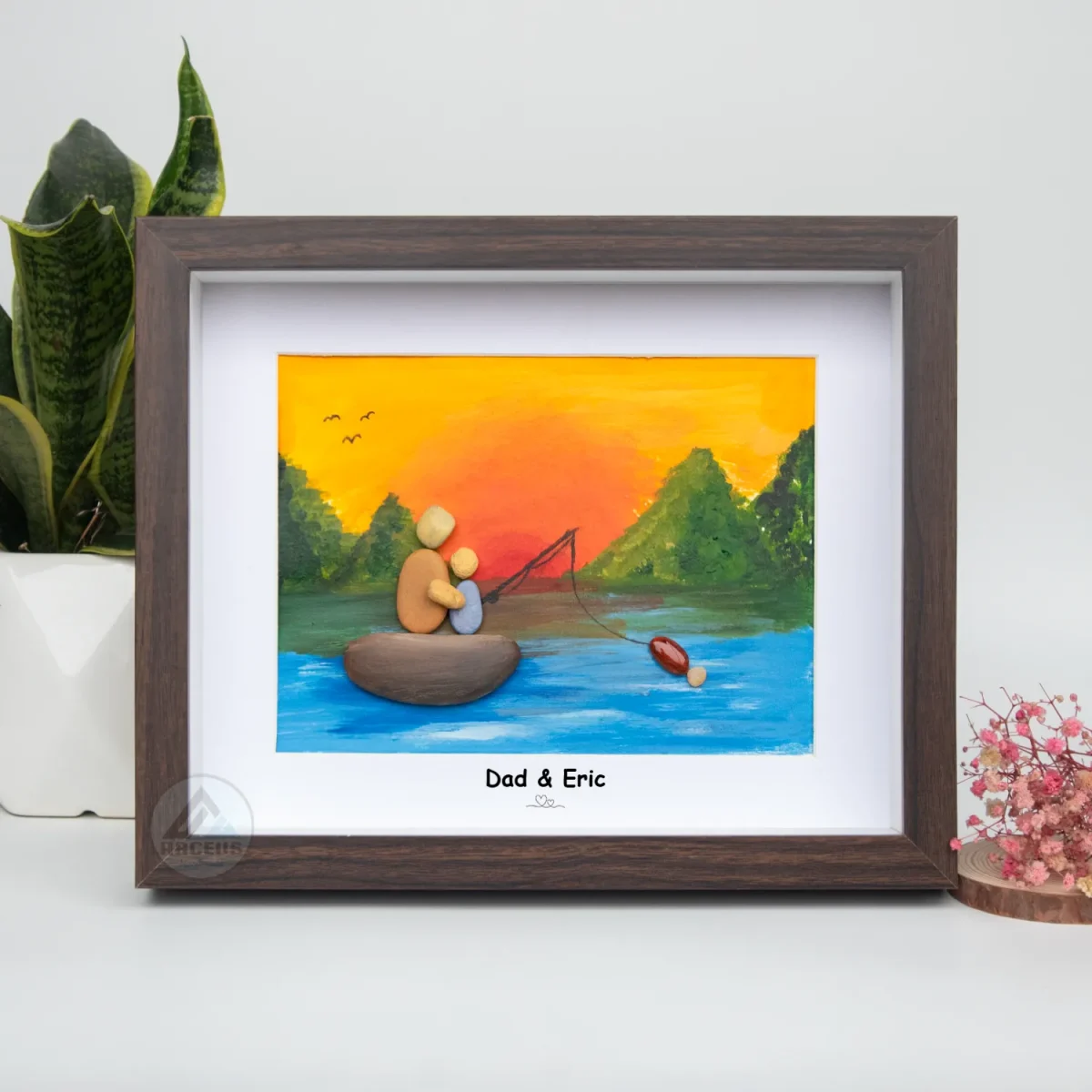 Personalized Fishing Pebble Art, Dad Fishing Framed Pebble Picture, Dad Birthday Gift, Father's Day Gifts, Gifts For Him - Image 2