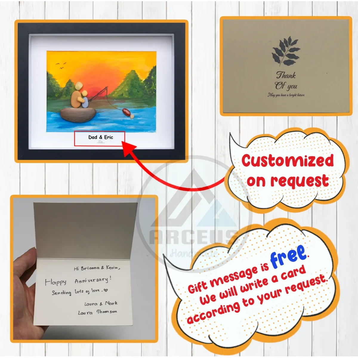 Personalized Fishing Pebble Art, Dad Fishing Framed Pebble Picture, Dad Birthday Gift, Father's Day Gifts, Gifts For Him - Image 3