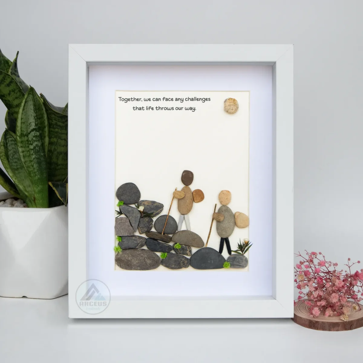 Hiking Couple Pebble Art, Hiking Rock Climbing Pebble Art, Personalized Rock Art Gift for Hikers, Custom Hiking Wall Art, Gift for Hikers - Image 2