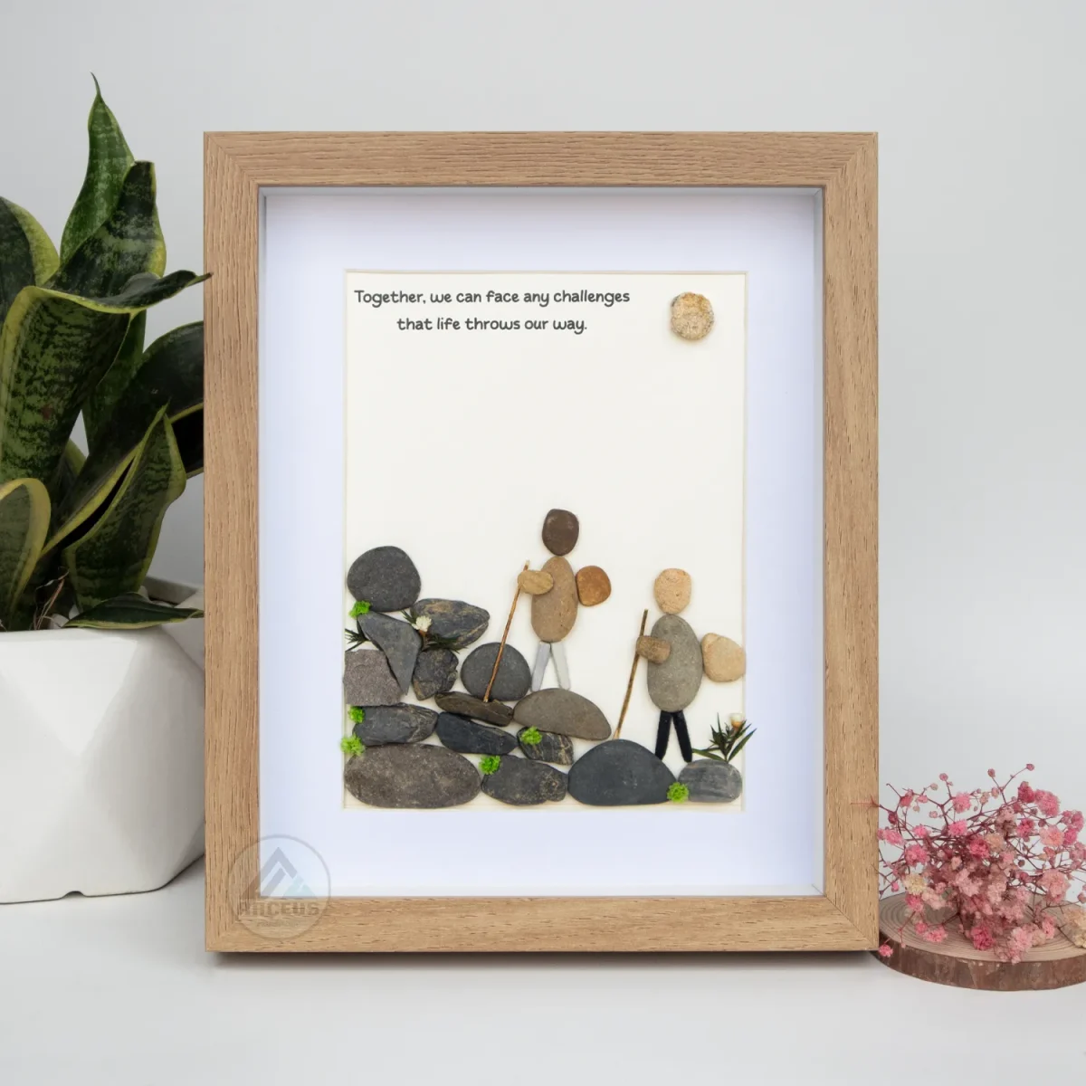 XNJPG AMZ00423-05 Hiking Couple Pebble Art, Hiking Rock Climbing Pebble Art, Personalized Rock Art Gift for Hikers, Custom Hiking Wall Art, Gift for Hikers - Image 1