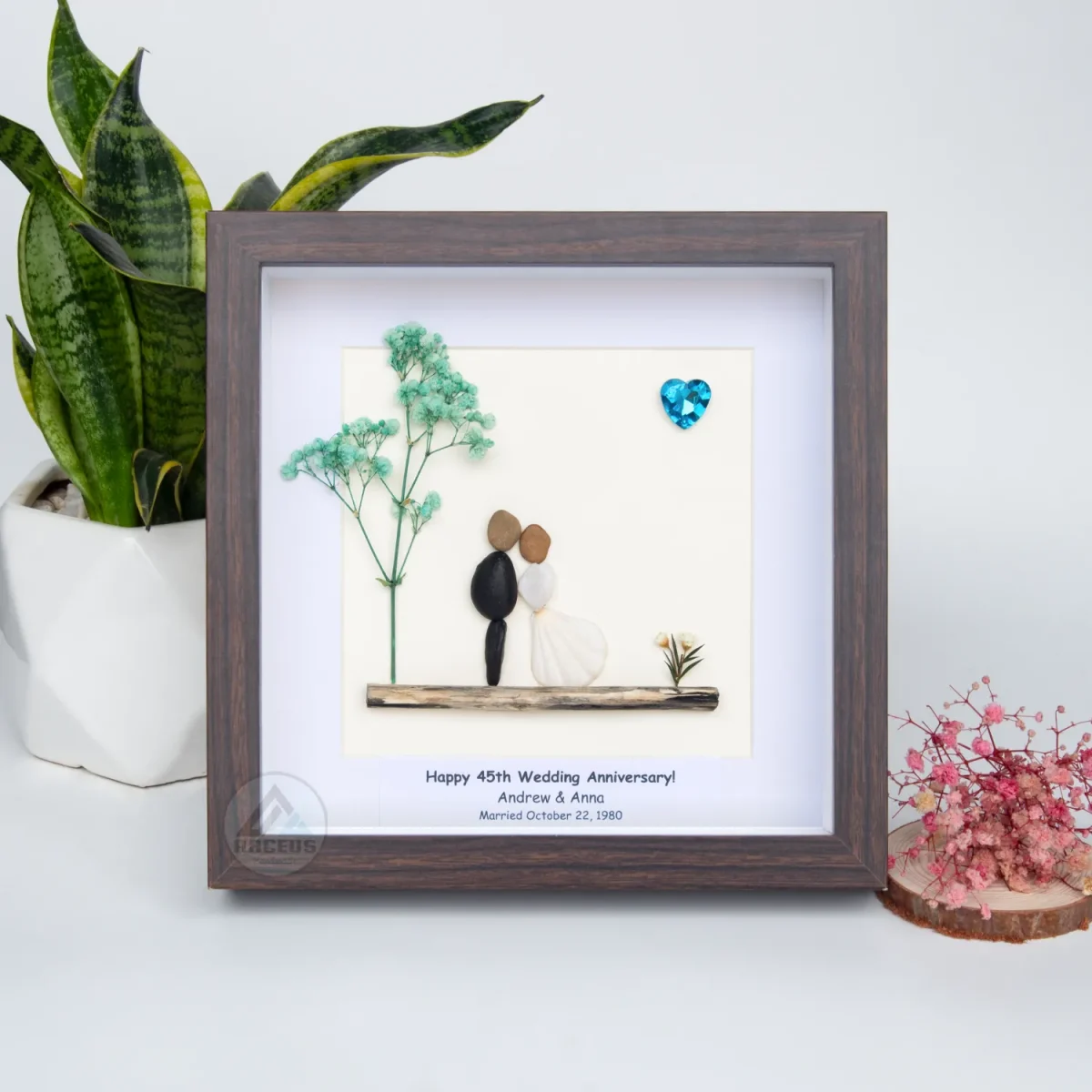 Personalized Couple Pebble Art, Wedding Gift for Couple, Anniversary Gift For Girlfriend / Wife / Husband, Pebble Painting, Pebble Art Gift - Image 4