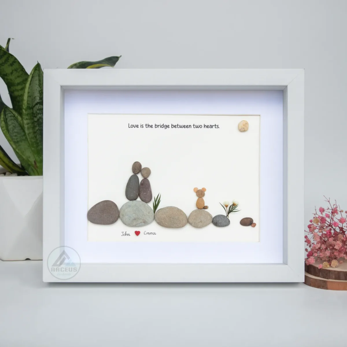 Personalized Couple and Dog Pebble Art, Gift for Wedding Anniversary, Gift for Couple, Love Pebble Art Gift, Pebble Painting - Image 6